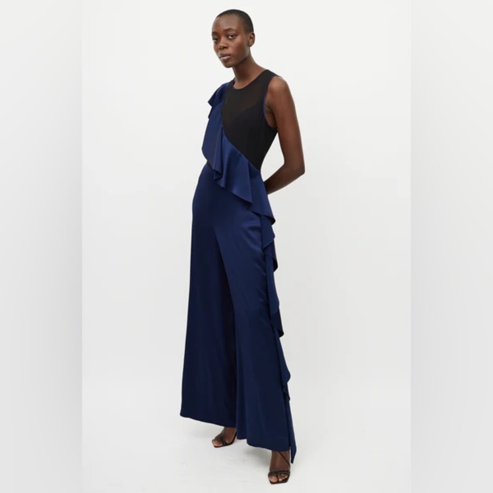 Elegant Black and Blue Ruffle Jumpsuit